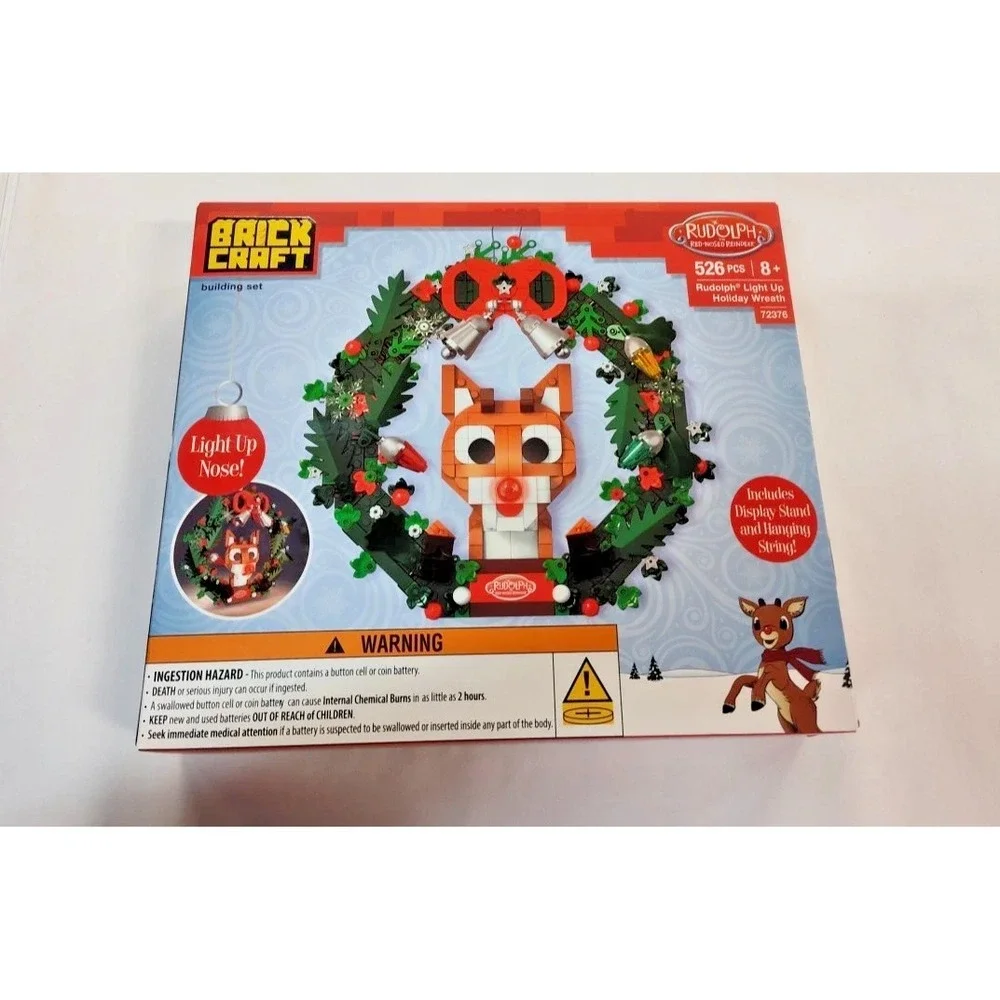Rudolph the Red-Nosed Reindeer Light Up Holiday Wreath Building Bricks Set 526pc